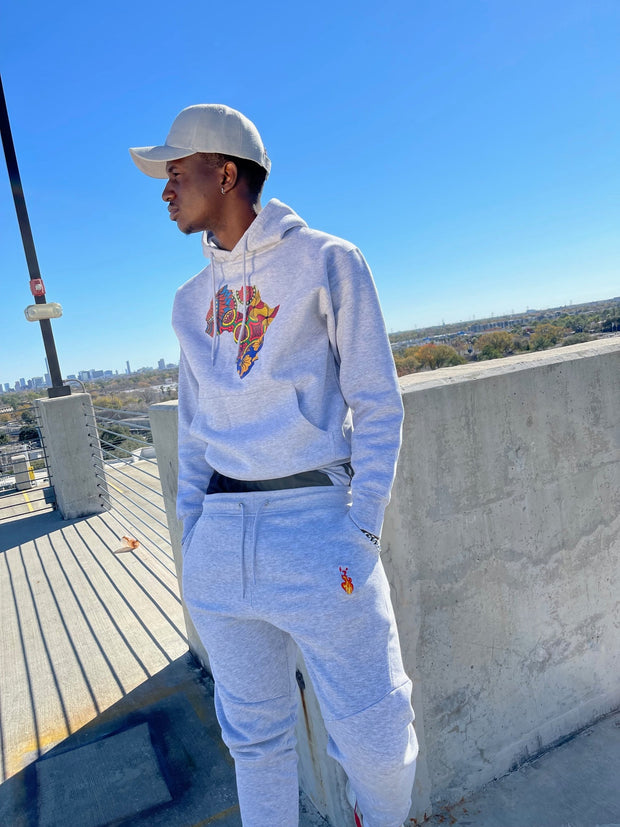 African Map Design Light Heather Grey Unisex Hoodie & Jogger Set