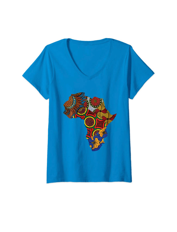 African Map V Necks Ankara Print Tees By Berts Premium T-Shirt